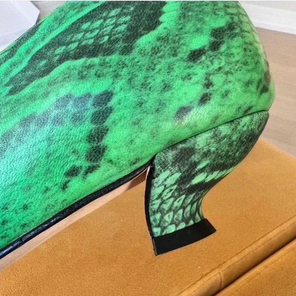 Miista see through clear green leather snakeskin pumps kitten heels - Picture 5 of 15